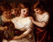 安杰利卡考夫曼 - Four Children With A Basket Of Fruit